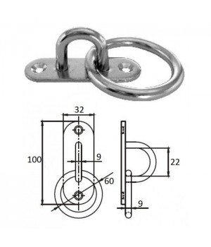 Планка овальная с проушиной и кольцом 9 мм AISI 304