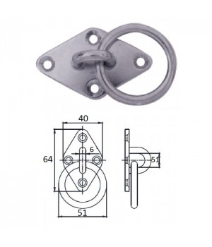 Планка ромб с кольцом 6 мм AISI304