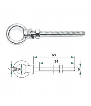Рым-болт с проушиной 6х60мм диаметр уха 16 мм