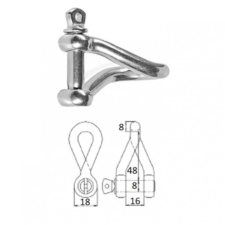 Скоба такелажная изогнутая с винтовым пальцем 8 мм сталь AISI 316