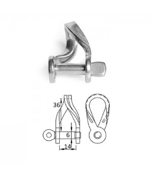 Скоба такелажная плоская изогнутая с винтовым пальцем 6 мм
