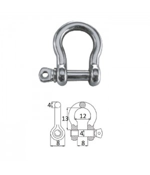 Скоба такелажная подкова с винтовым пальцем 4 мм сталь AISI 316