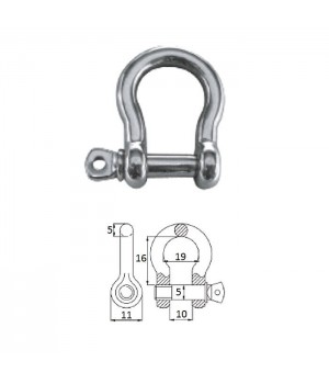 Скоба такелажная подкова с винтовым пальцем 5 мм сталь AISI 316