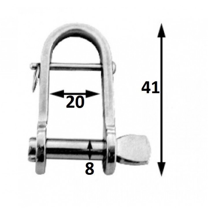 Скоба такелажная с пальцем 8 мм 41х20 AISI 316