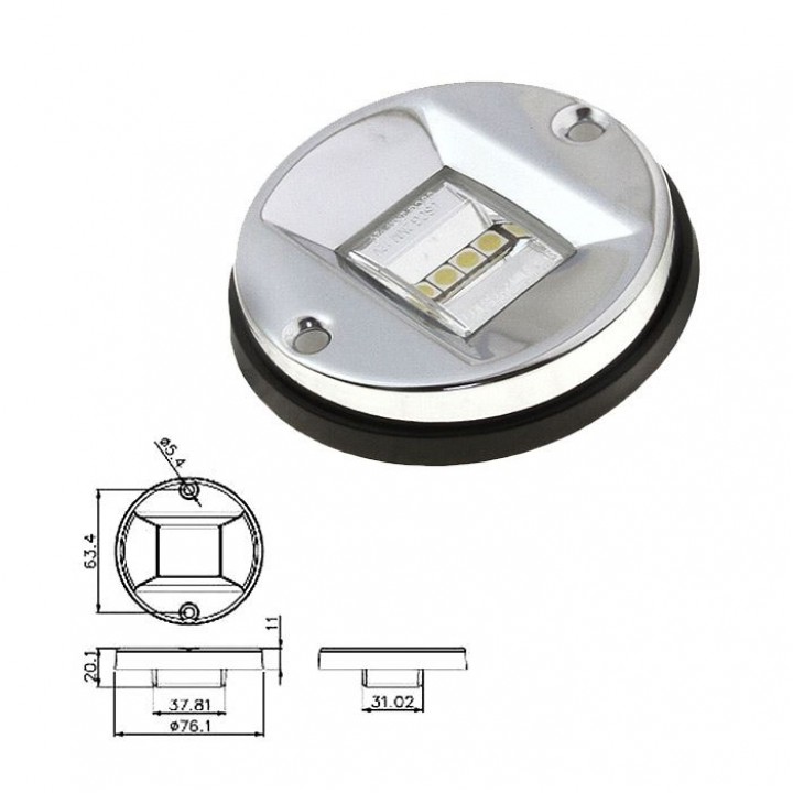 Огонь кормовой светодиодный, хромированный круглый корпус