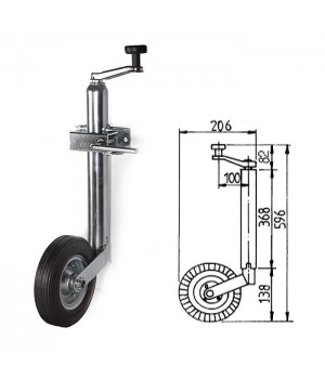Кронштейн стояночный трейлерный 596 мм, колесо резиновое